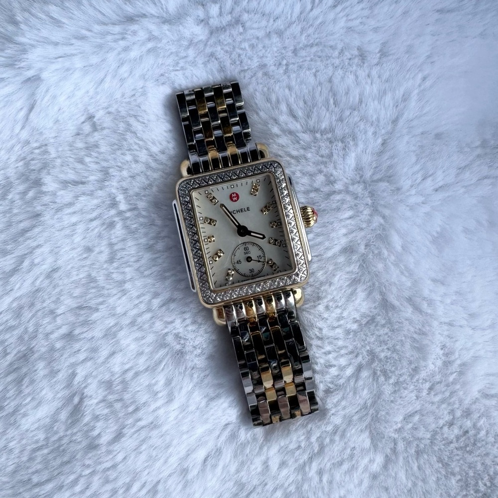 MICHELE DECO MID TEO-TONE 18K GOLD PLATED DIAMOND WATCH